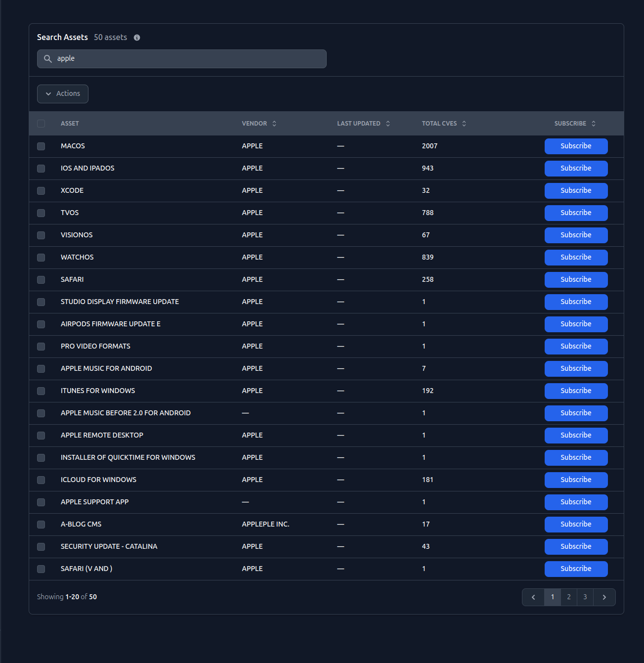 Asset search interface